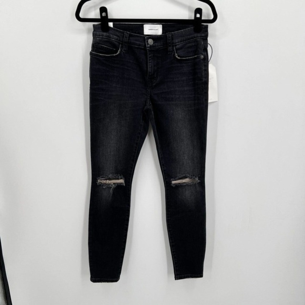 Current Elliott The Stiletto Skinny Jeans Black Wash Distressed Stretch Mid Rise